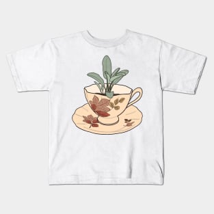 Autumn Cottagecore Sage Tea cup Kids T-Shirt